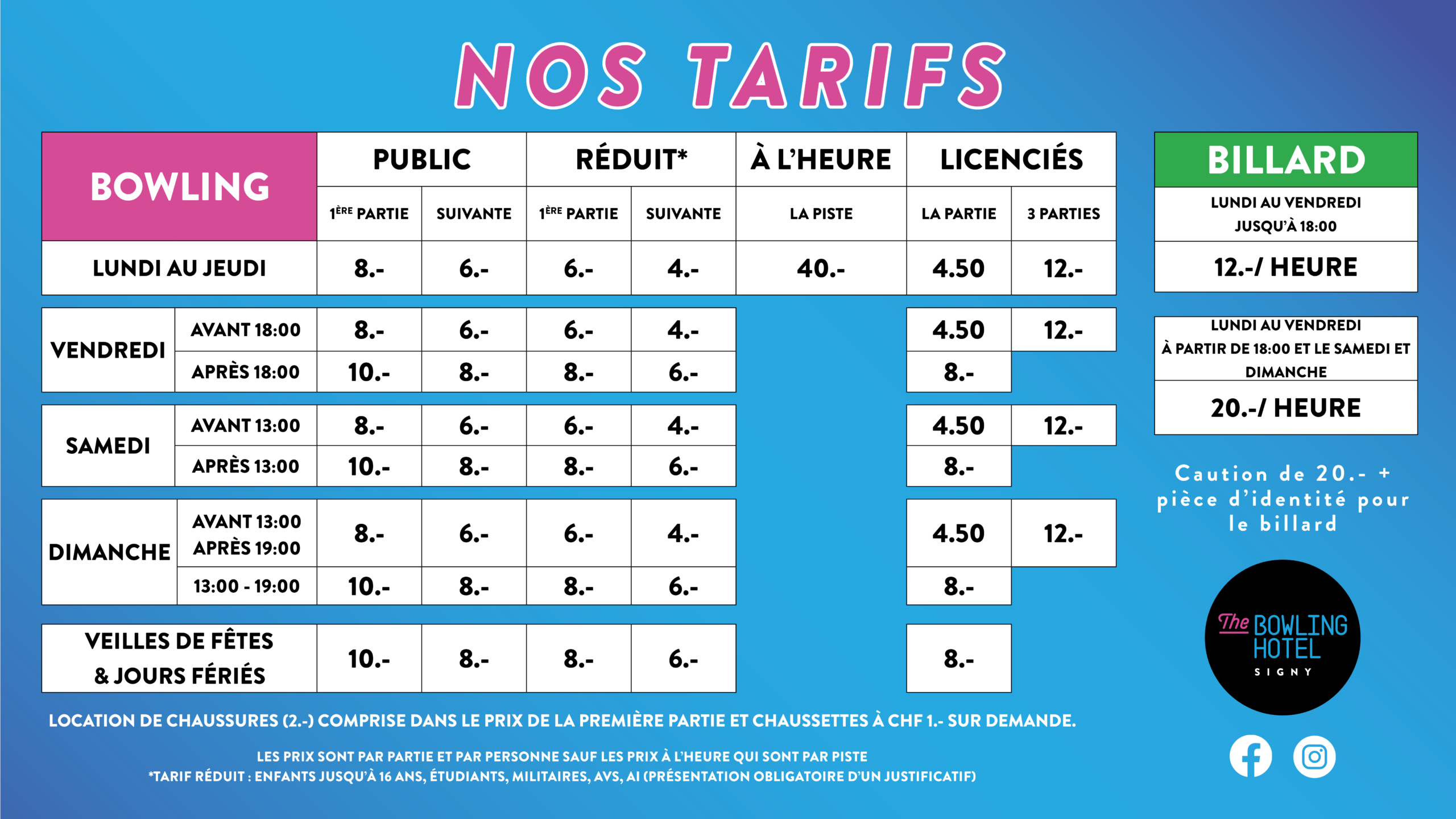 TARIFS - ECRAN BOWLING - SIGNY - MARS 2026